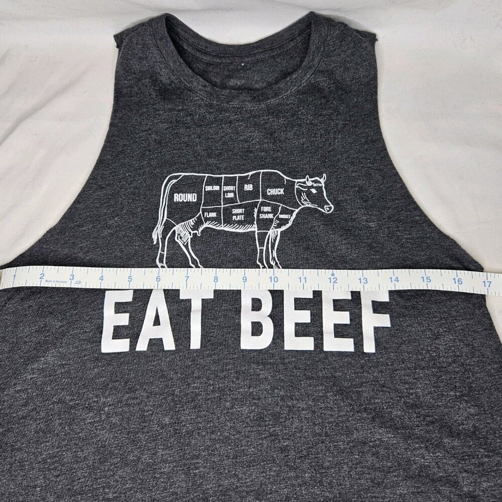 Womens EAT BEEF Cow Graphic Cropped Racer-back Tank Athletic, Size M/L - Picture 4 of 5